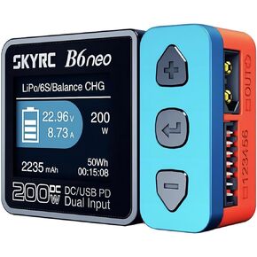 SKYRC B6Neo: Balance Lipo Battery Charger for 1S-6S Lipo/Li-Ion/LiHV, 1-15S NiMH/NiCd Battery Charger - DC 200W, PD 80W, Smart Battery Charger, Discharger and Storage