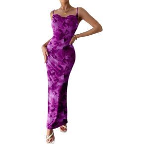 PRETTYGARDEN Women's 2024 Summer Floral Spaghetti Strap Maxi Dress Stretch Sexy Bodycon Dress Backless Slip Long Dresses