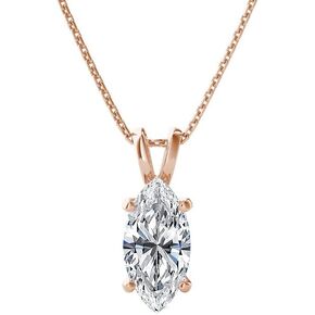 The Diamond Deal SI1-SI2 Clarity (.25-1.00 Carat) Cttw Lab-Grown Marquise Shape Solitaire Diamond Pendant Necklace Womens Girls |14k Yellow or White or Rose/Pink Gold with 18" chain 0