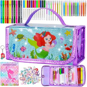 YGSEPCC 95 Pcs Washable Fruit Scented Markers Set with Mermaid Pencil Case Mermaid Stamps Coloring Book Stickers, Art Supplies Crafts for Kids Ages 4-8, Birthday Gifts for Girls 6 7 8 9 Years Old