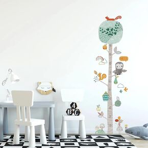 Height Measurement Growth Chart Tree Wall Stickers, Cartoon Animals Squirrel Owl Height Measure Decals, Jungle Hanging Ruler Decor, Removable DIY Art Murals for Kids Bedroom Baby Nursery Decoration