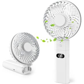 Personal Handheld Fan, Portable USB Rechargeable Battery Operated Desk Fan with 5200mAh Power Bank LED Screen Function, 5 Speeds Mini Foldable Desktop Hand Fan for Home Office Travel Black