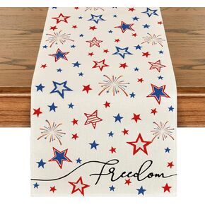 Artoid Mode Patriotic Freedom Stars Table Runner, 4th of July Memorial Day Holiday Kitchen Dining Table Decor for Indoor Outdoor Home Party Decoration 13 x 72 Inch