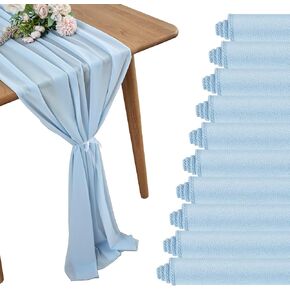 YUHX 2 Pack Chiffon Table Runner 29 x 120 Inches Long, Baby Blue Wedding Table Runners, Romantic Wedding Decor Party Banquets Decorations（Baby Blue,2 Pack）