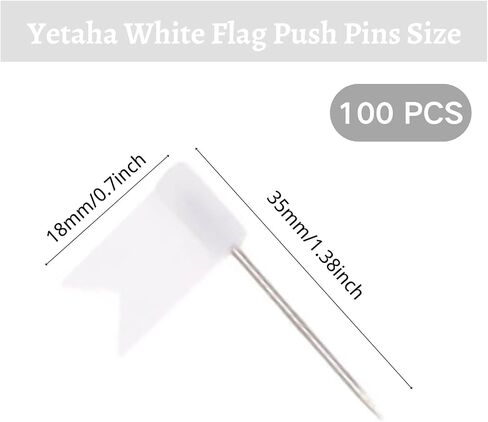 Yetaha 100PCS Flag Map Push Pins, Travel Map Tacks Assorted Plastic Colorful Thumbtacks for Bulletin Cork Board World Map Picture Marking Home School Office (White) in Saudi Arabia