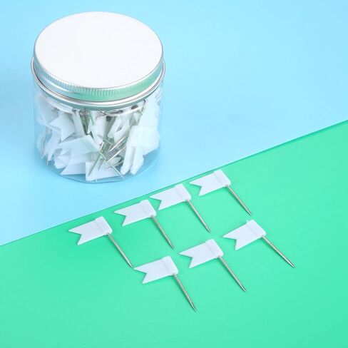 Yetaha 100PCS Flag Map Push Pins, Travel Map Tacks Assorted Plastic Colorful Thumbtacks for Bulletin Cork Board World Map Picture Marking Home School Office (White) in Saudi Arabia