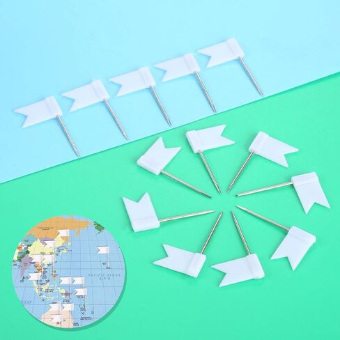 Yetaha 100PCS Flag Map Push Pins, Travel Map Tacks Assorted Plastic Colorful Thumbtacks for Bulletin Cork Board World Map Picture Marking Home School Office (White) in Saudi Arabia