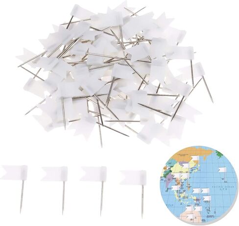 Yetaha 100PCS Flag Map Push Pins, Travel Map Tacks Assorted Plastic Colorful Thumbtacks for Bulletin Cork Board World Map Picture Marking Home School Office (White) in Saudi Arabia