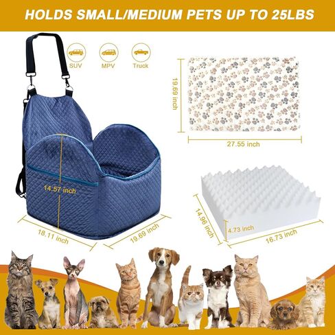 SVOAWCOK Dog Car Seat for Small Dogs Under 25, Anti-Slip Sturdy Dog Booster Car Seat with Pockets, Memory Foam Washable Removable Cover Pet Car Seat for Front & Back Seats in Saudi Arabia