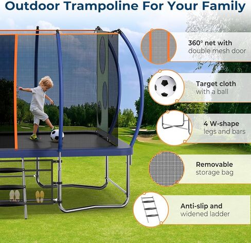 Tatub 8x14 Ft Rectangle Trampoline for Kids and Adults, Outdoor Trampoline with Stakes, Light, Sprinkler, Soccer Ball, Trampoline with Net, Backyard Trampoline for 3-5 Adults and Kids in Kuwait