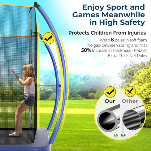 Tatub 8x14 Ft Rectangle Trampoline for Kids and Adults, Outdoor Trampoline with Stakes, Light, Sprinkler, Soccer Ball, Trampoline with Net, Backyard Trampoline for 3-5 Adults and Kids in Kuwait