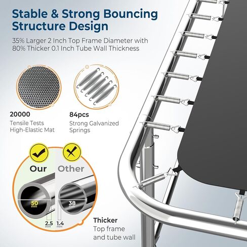 Tatub 8x14 Ft Rectangle Trampoline for Kids and Adults, Outdoor Trampoline with Stakes, Light, Sprinkler, Soccer Ball, Trampoline with Net, Backyard Trampoline for 3-5 Adults and Kids in Kuwait