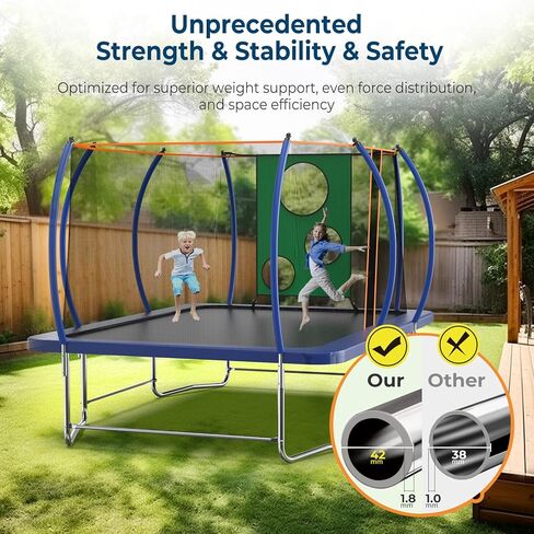 Tatub 8x14 Ft Rectangle Trampoline for Kids and Adults, Outdoor Trampoline with Stakes, Light, Sprinkler, Soccer Ball, Trampoline with Net, Backyard Trampoline for 3-5 Adults and Kids in Kuwait