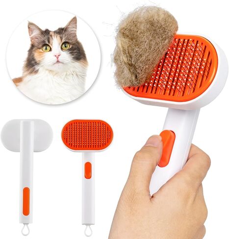فرشاة للقطط من AIMYDOG مع زر تحرير، فرش للقطط لتساقط القطط في الأماكن المغلقة، فرشاة للقطط ذات الشعر الطويل أو القصير، فرشاة للعناية بالقطط، مشط للقطط لتدليك الأرنب الصغير يزيل الفراء السائب in Kuwait