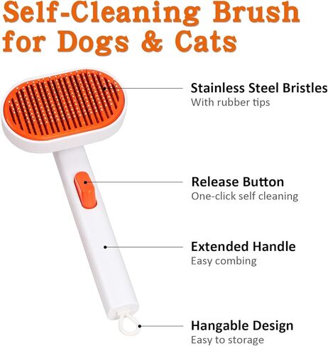فرشاة للقطط من AIMYDOG مع زر تحرير، فرش للقطط لتساقط القطط في الأماكن المغلقة، فرشاة للقطط ذات الشعر الطويل أو القصير، فرشاة للعناية بالقطط، مشط للقطط لتدليك الأرنب الصغير يزيل الفراء السائب in Kuwait