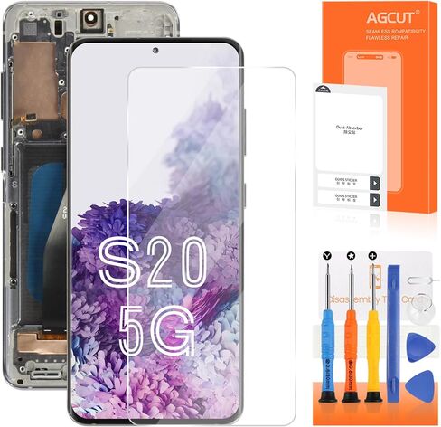 شاشة OLED بديلة لهاتف Samsung Galaxy S20 5G S20 5G LCD SM-G981 SM-G981F SM-G981U شاشة رقمية تعمل باللمس باللون الرمادي مع إطار (مع وظيفة بصمة الإصبع) in Kuwait