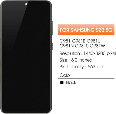شاشة OLED بديلة لهاتف Samsung Galaxy S20 5G S20 5G LCD SM-G981 SM-G981F SM-G981U شاشة رقمية تعمل باللمس باللون الرمادي مع إطار (مع وظيفة بصمة الإصبع) in Kuwait