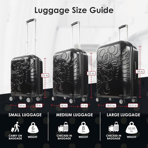 FUL Disney Mickey Mouse 25 Inch Rolling Luggage, Molded Hardshell Suitcase with Wheels, Black in Kuwait