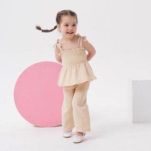 Miipat Baby Girl Summer Outfit 2Pcs Sleeveless Pants Set Infant Toddler Spaghetti Strap Ruffle Crop Top Clothes Set in Kuwait