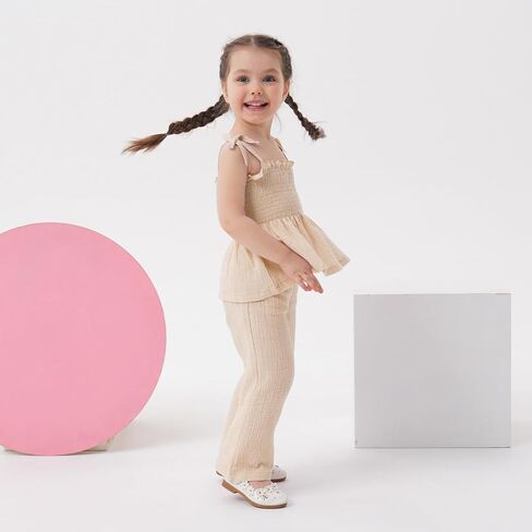 Miipat Baby Girl Summer Outfit 2Pcs Sleeveless Pants Set Infant Toddler Spaghetti Strap Ruffle Crop Top Clothes Set in Kuwait