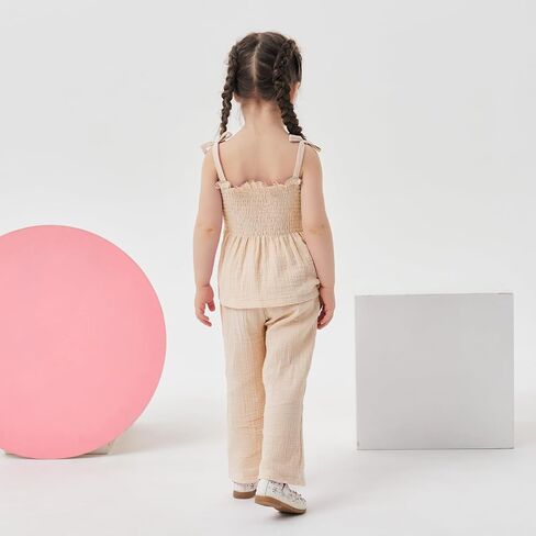 Miipat Baby Girl Summer Outfit 2Pcs Sleeveless Pants Set Infant Toddler Spaghetti Strap Ruffle Crop Top Clothes Set in Kuwait