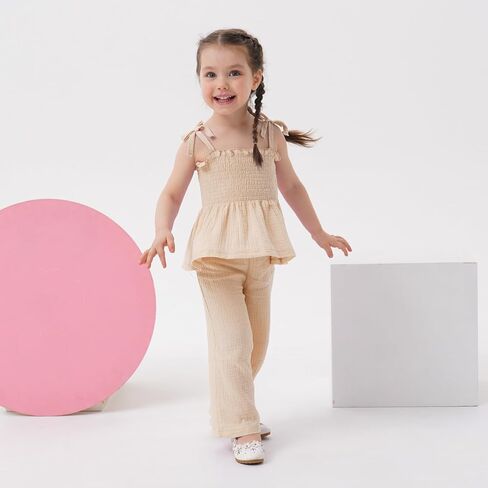 Miipat Baby Girl Summer Outfit 2Pcs Sleeveless Pants Set Infant Toddler Spaghetti Strap Ruffle Crop Top Clothes Set in Kuwait