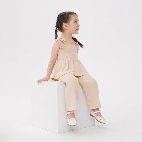 Miipat Baby Girl Summer Outfit 2Pcs Sleeveless Pants Set Infant Toddler Spaghetti Strap Ruffle Crop Top Clothes Set in Kuwait