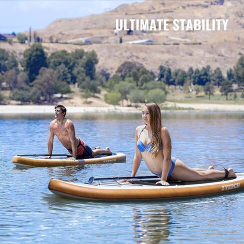 Zyerch Inflatable Stand Up Paddle Board with Floating Paddle, Accessories of Backpack, Double-Action Hand Pump, All-Around SUP for Yoga,Fishing,Tour-10'6" (Black) in Kuwait