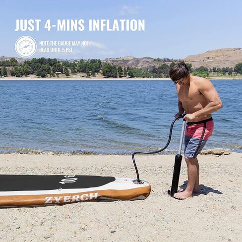 Zyerch Inflatable Stand Up Paddle Board with Floating Paddle, Accessories of Backpack, Double-Action Hand Pump, All-Around SUP for Yoga,Fishing,Tour-10'6" (Black) in Kuwait