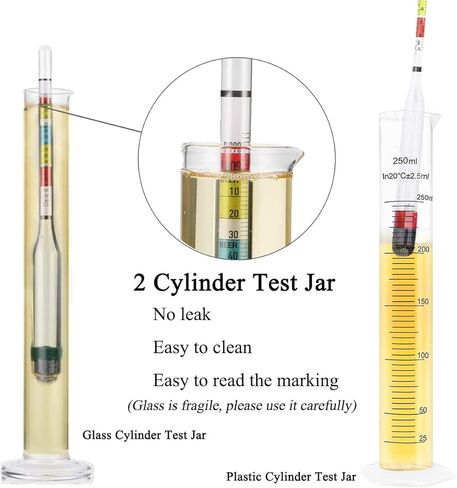 مقياس كثافة السوائل لبيرة المشروب المنزلية، مقياس كثافة الماء ثلاثي النطاق لمستلزمات أدوات اختبار صنع كومبوتشا النبيذ، الجاذبية النوعية، مقياس كثافة السوائل للبيرة وABV وجرة الاختبار (مجموعتان) in Kuwait