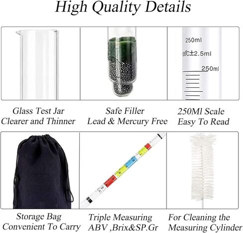 مقياس كثافة السوائل لبيرة المشروب المنزلية، مقياس كثافة الماء ثلاثي النطاق لمستلزمات أدوات اختبار صنع كومبوتشا النبيذ، الجاذبية النوعية، مقياس كثافة السوائل للبيرة وABV وجرة الاختبار (مجموعتان) in Kuwait