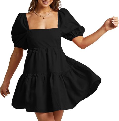 Shy Velvet Women's Casual Party Mini Summer Dresses Square Neck Short Bubble Sleeve Babydoll Dress in Saudi Arabia
