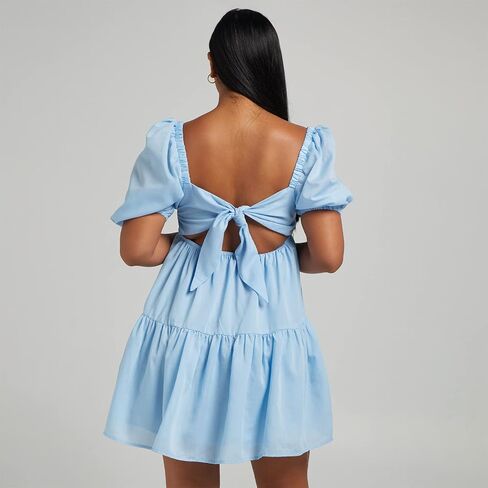 Shy Velvet Women's Casual Party Mini Summer Dresses Square Neck Short Bubble Sleeve Babydoll Dress in Saudi Arabia