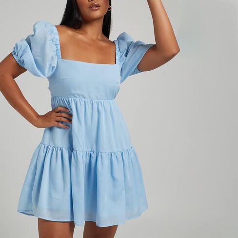 Shy Velvet Women's Casual Party Mini Summer Dresses Square Neck Short Bubble Sleeve Babydoll Dress in Saudi Arabia