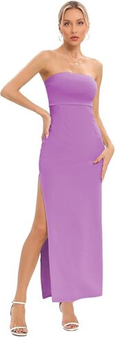 JLCNCUE Women's Tube Strapless Maxi Dress Side Slit Bodycon Dress Sleeveless Off Shoulder Backless Cocktail Dress 295 in Saudi Arabia