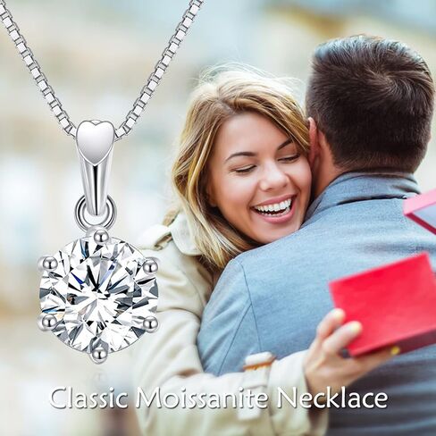 WTYIM 2CT Moissanite Pendant Necklace for Women, 18K White Gold Plated 925 Sterling Silver D Color Ideal Cut Moissanite Diamond Necklace with Box Chain Birthday Mothers Day Gift for Mom Her Wife in Kuwait