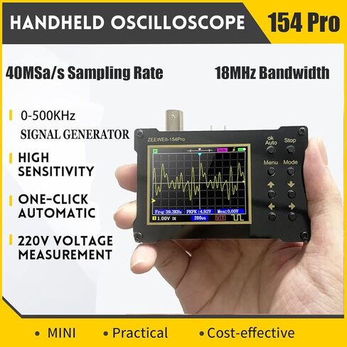 Sutlumisi 2 in 1 Handheld Oscilloscope Signal Generator, 154 Pro 2.4" Digital Automotive Oscilloscope Kit, 40MSa/s Sampling Rate 18MHz Bandwidth, 0-500KHz Adjustable Signal Generator, with 10X Probe in Kuwait