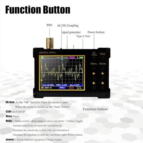 Sutlumisi 2 in 1 Handheld Oscilloscope Signal Generator, 154 Pro 2.4" Digital Automotive Oscilloscope Kit, 40MSa/s Sampling Rate 18MHz Bandwidth, 0-500KHz Adjustable Signal Generator, with 10X Probe in Kuwait