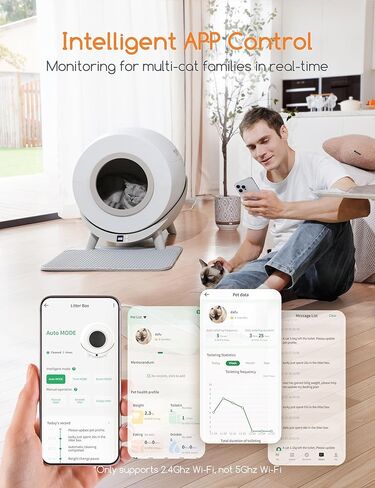 صندوق فضلات القطط للتنظيف الذاتي من MeoWant، صندوق فضلات القطط الأوتوماتيكي الكبير جدًا سعة 80 لتر+14 لتر لمضاعفة القطط مع التحكم الذكي في التطبيقات/حماية السلامة/2.4 جيجا واي فاي/عزل الرائحة، يشمل أكياس القمامة وحصيرة in Kuwait