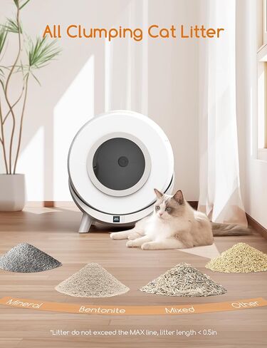 صندوق فضلات القطط للتنظيف الذاتي من MeoWant، صندوق فضلات القطط الأوتوماتيكي الكبير جدًا سعة 80 لتر+14 لتر لمضاعفة القطط مع التحكم الذكي في التطبيقات/حماية السلامة/2.4 جيجا واي فاي/عزل الرائحة، يشمل أكياس القمامة وحصيرة in Kuwait
