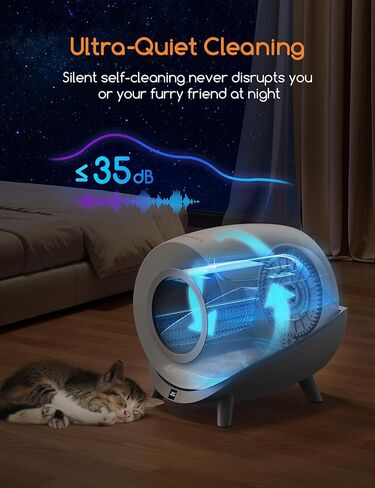 صندوق فضلات القطط للتنظيف الذاتي من MeoWant، صندوق فضلات القطط الأوتوماتيكي الكبير جدًا سعة 80 لتر+14 لتر لمضاعفة القطط مع التحكم الذكي في التطبيقات/حماية السلامة/2.4 جيجا واي فاي/عزل الرائحة، يشمل أكياس القمامة وحصيرة in Kuwait