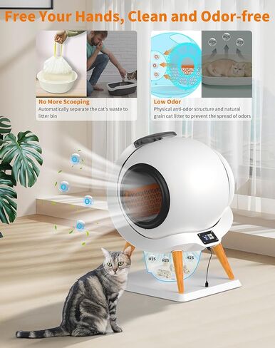 HoneyGuaridan Self Cleaning Cat Litter Box Automatic Cat Litter Box, APP Control Health Monitoring for Multiple Cats, Anti-Pinch/Odor-Removal Design, Dual Power Supply, with 2 Rolls Garbage Bags/Mats in Kuwait