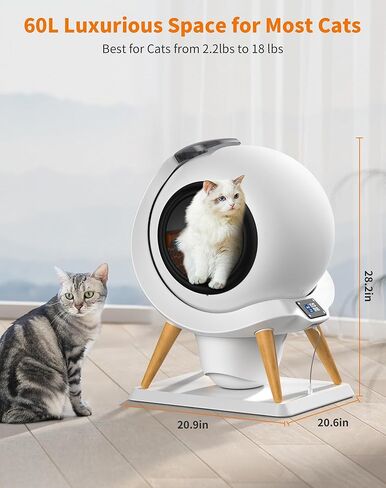 HoneyGuaridan Self Cleaning Cat Litter Box Automatic Cat Litter Box, APP Control Health Monitoring for Multiple Cats, Anti-Pinch/Odor-Removal Design, Dual Power Supply, with 2 Rolls Garbage Bags/Mats in Kuwait