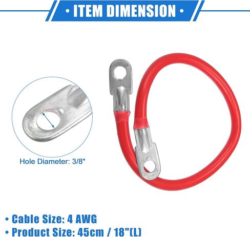 VekAuto زوج واحد من كابلات عاكس البطارية النحاسية، كابل بطارية مقاس 4 AWG مقاس 18 بوصة عالمي لسيارة السيارة RV تطبيق الطاقة الشمسية المتين من النحاس النقي الأسود والأحمر مع حلقة 3/8 بوصة in Saudi Arabia
