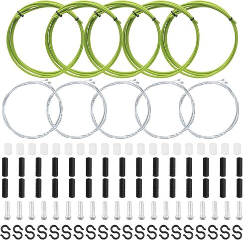 Hilitchi 5 Sets Green Universal Bicycle Shifter Cable Housing Set, Including Cable Housing and End Caps, S-Buckles, Cable End Crimps with Isolation Protection Clip for Mountain Road Bike in Saudi Arabia