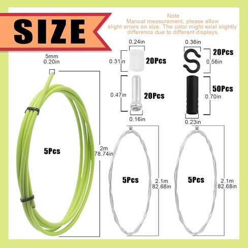 Hilitchi 5 Sets Green Universal Bicycle Shifter Cable Housing Set, Including Cable Housing and End Caps, S-Buckles, Cable End Crimps with Isolation Protection Clip for Mountain Road Bike in Saudi Arabia