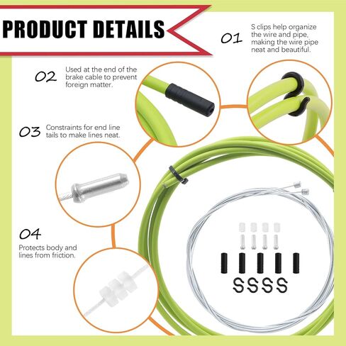 Hilitchi 5 Sets Green Universal Bicycle Shifter Cable Housing Set, Including Cable Housing and End Caps, S-Buckles, Cable End Crimps with Isolation Protection Clip for Mountain Road Bike in Saudi Arabia