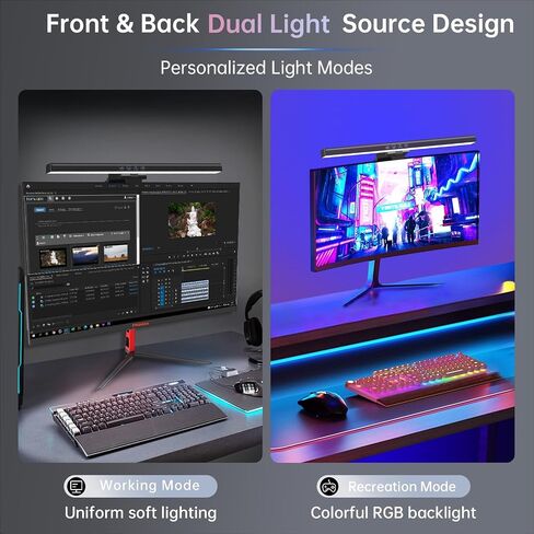 XLYS Monitor Light Bar with RGB Backlight, Eye-Care Computer Light, USB Reading LED Lamp, 3 Color Temperatures and Adjustable Brightness, 7 Modes Dimmable Backlight for Desk/Office/Home/Game in Saudi Arabia