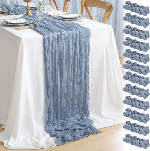 12 Pack 10Ft Dusty Blue Cheesecloth Table Runner 35x120 Inch Gauze Table Runner Rustic Table Runner Long Table Runner for Wedding Decor Gender Reveal Decor Wedding Decorations Tea Party Decorations in Saudi Arabia