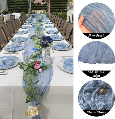12 Pack 10Ft Dusty Blue Cheesecloth Table Runner 35x120 Inch Gauze Table Runner Rustic Table Runner Long Table Runner for Wedding Decor Gender Reveal Decor Wedding Decorations Tea Party Decorations in Saudi Arabia